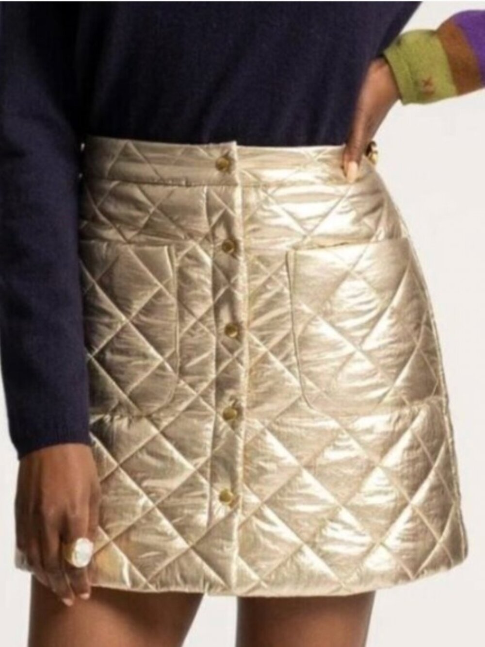 Frances Valentine Cassidy Quilted Metallic Mini Skirt Gold Size